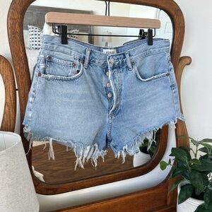 Agolde Distressed Light Blue Jean Shorts
